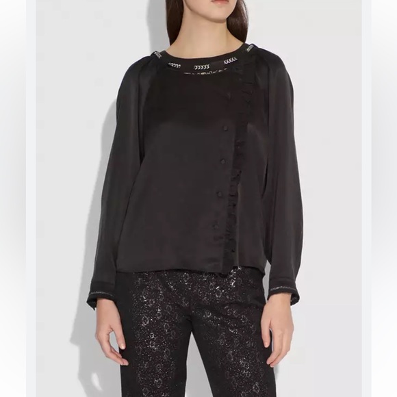 Coach NWT Silk Blouse with Ruffles and Lace - Picture 1 of 11